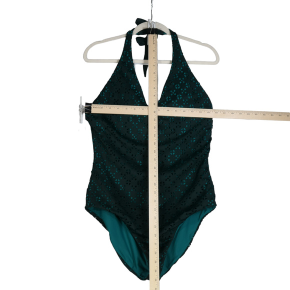 Loft Beach Green Halter Swimsuit Womens Size 12 Laser Cut Lightly Padded Bra - Picture 7 of 12